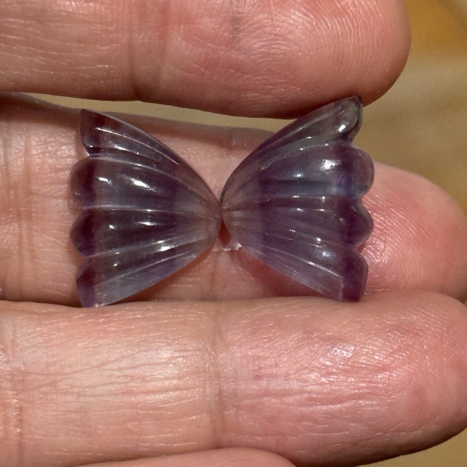 18ct 18×13.5x5mm Pair Fine Purple Blue Fluorite Carved Butterfly Wings Cabochons