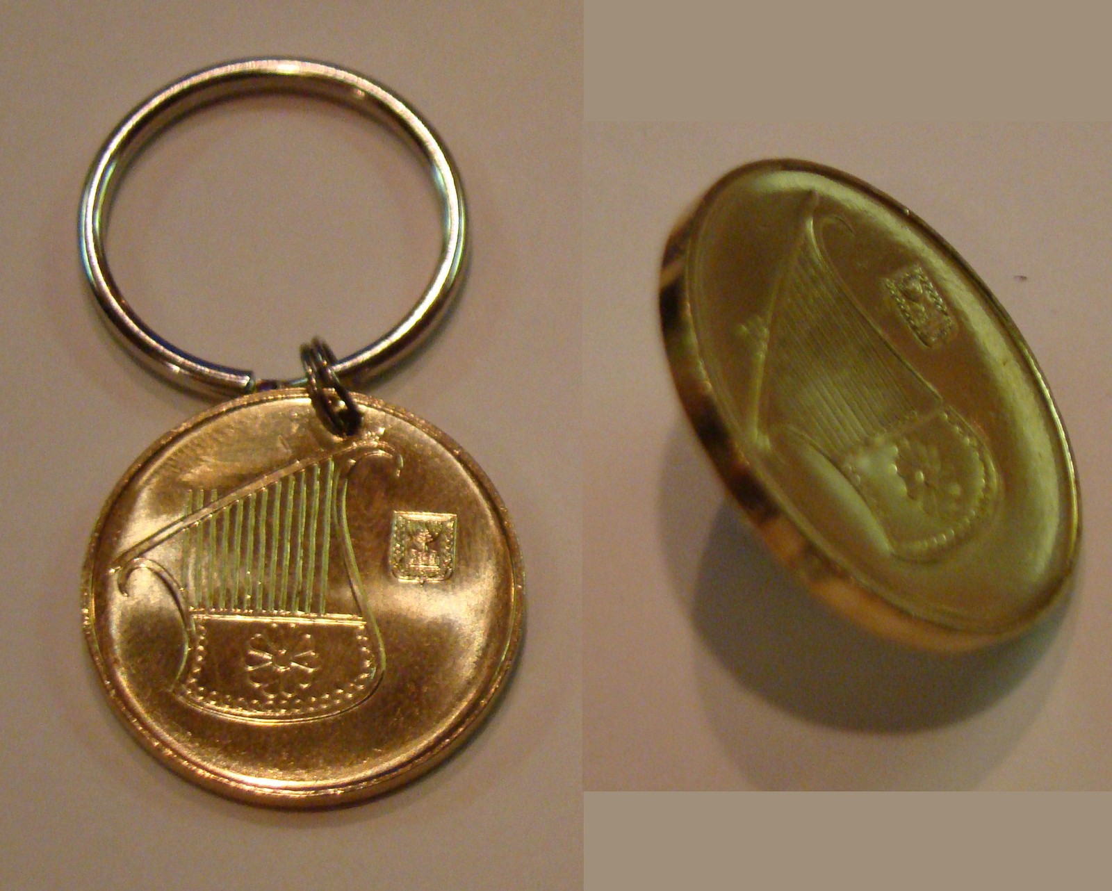 Half Shekel KEY RING TIE TACK-LAPEL PIN of Modern Israel 1/2 Sheqel coin JEWELRY