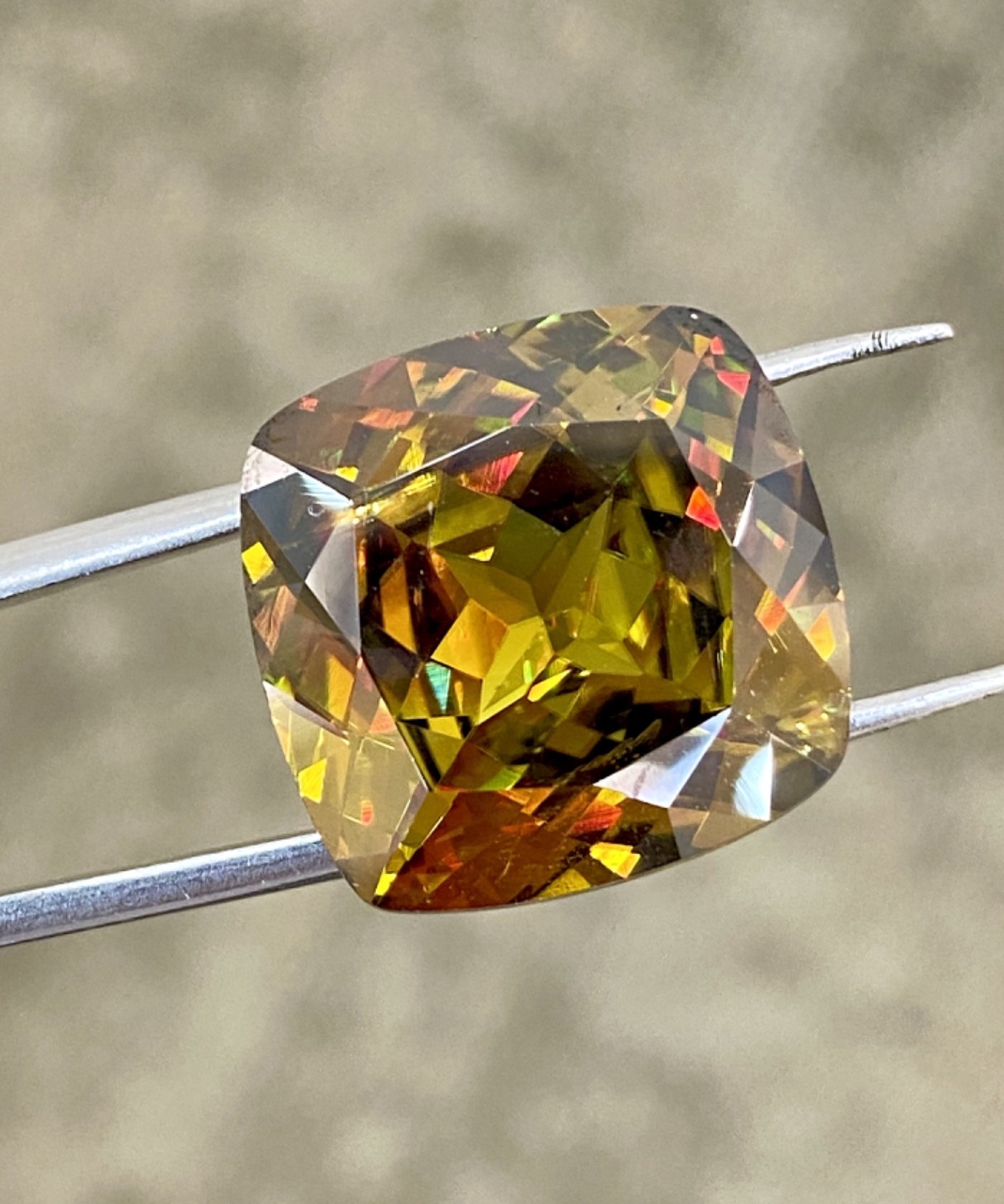 Natural 23.10ct Chrome Sphene, Cushion Cut Large Green Sphene (Titanite), Loose.