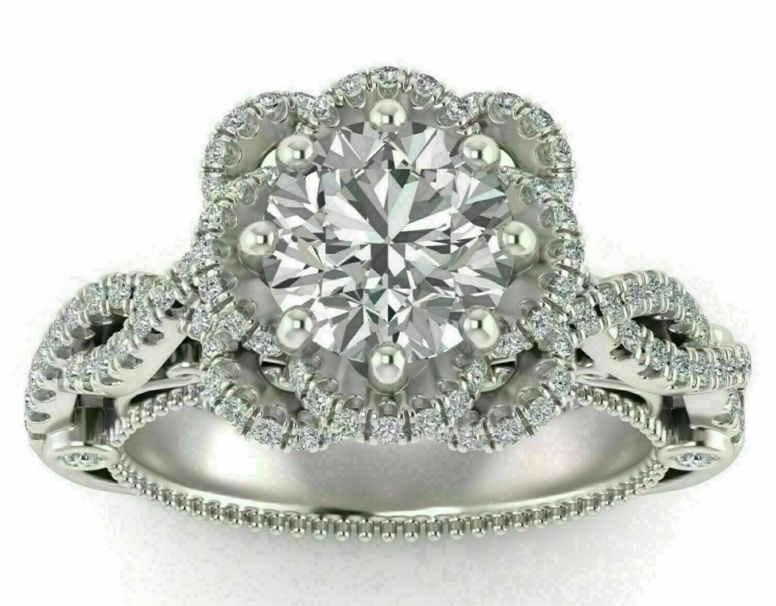 2Ct Lab-Created VVS1 Diamond Unique Engagement Ring 14K White Gold Fn