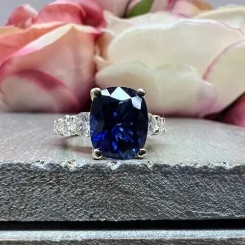 Share 3.05 Ct Cushion Cut Natural Sapphire Diamond Wedding Ring 14K Solid White