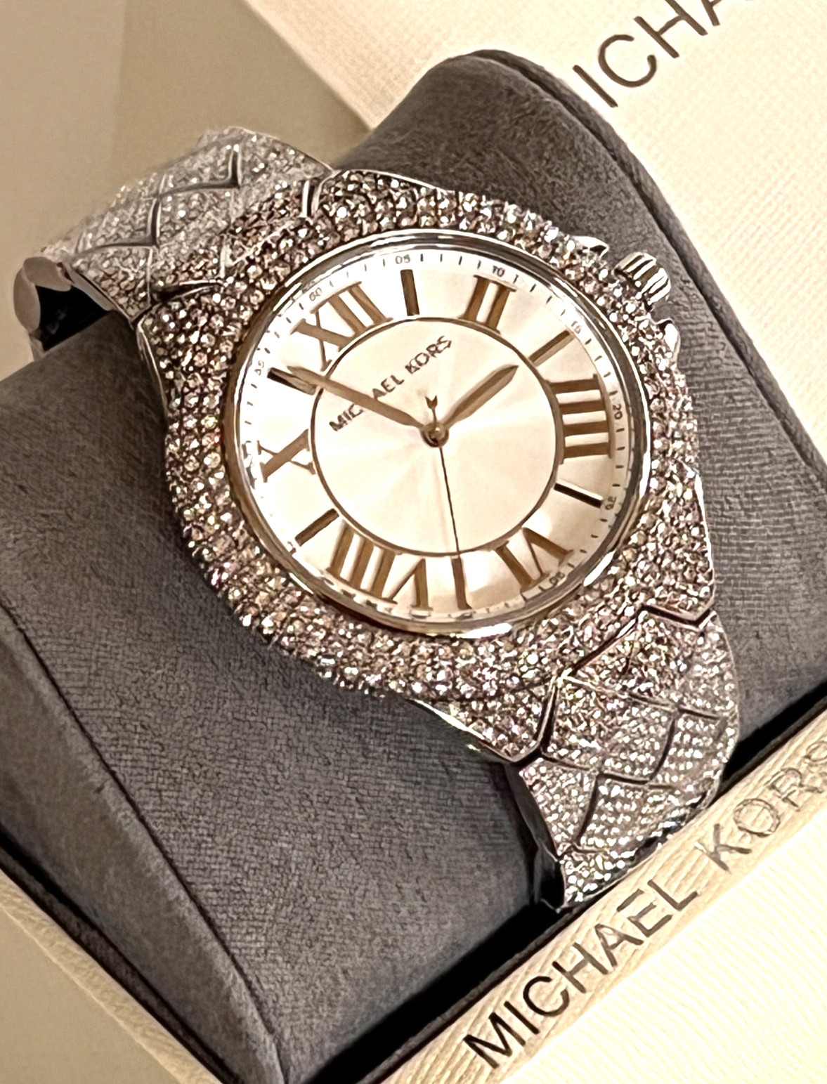MICHAEL KORS MK4803 CAMILLE Silve-Tone Pave Crystals Unisex Watch BNWT/GBox $450