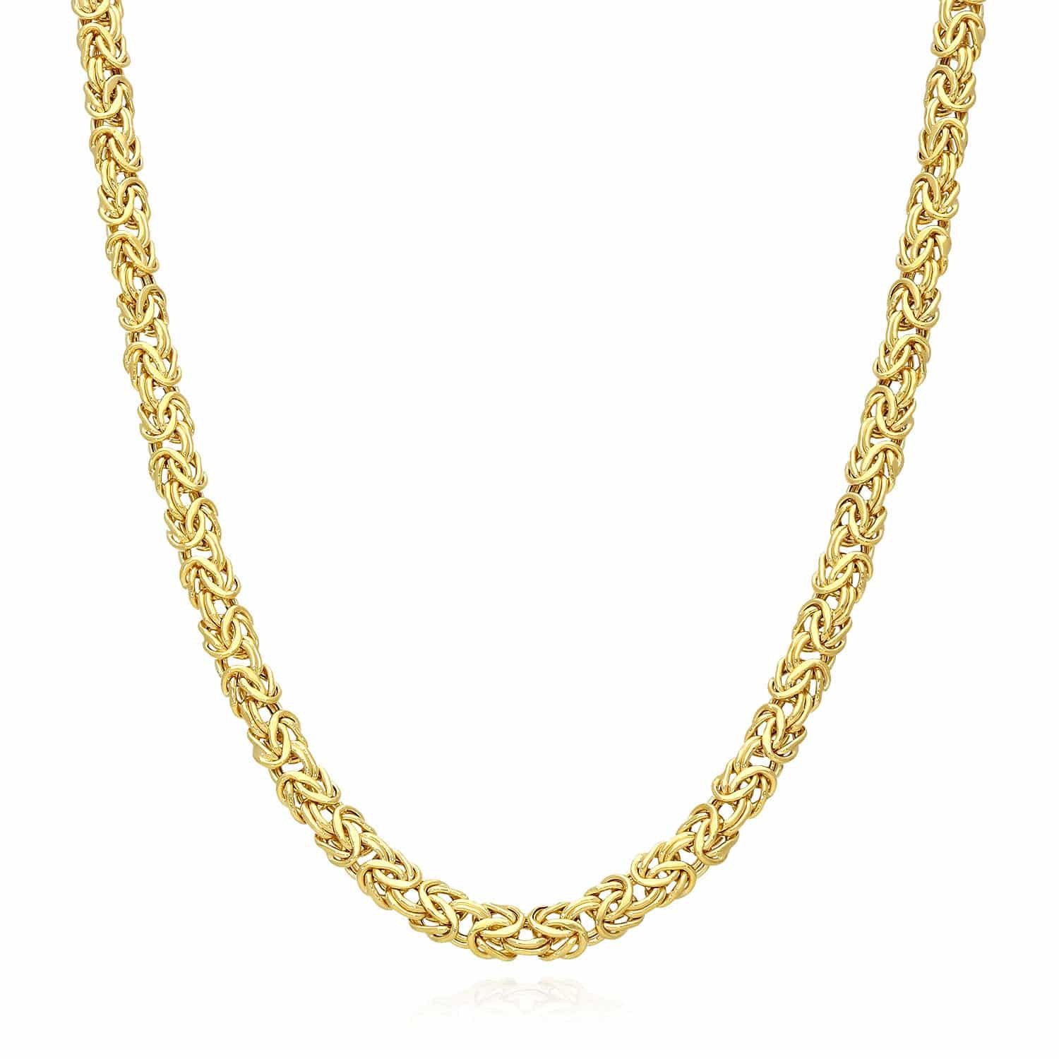 14K Yellow Gold 6mm Byzantine Necklace (Hollow) 17″