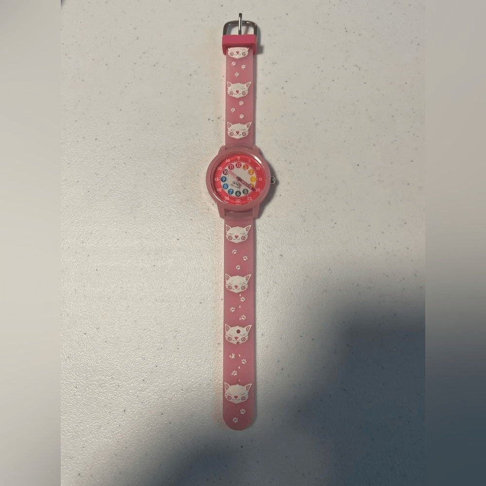 Preschool teaching time 3D Kitty cat Theme Watch clock Kids girls splash proof