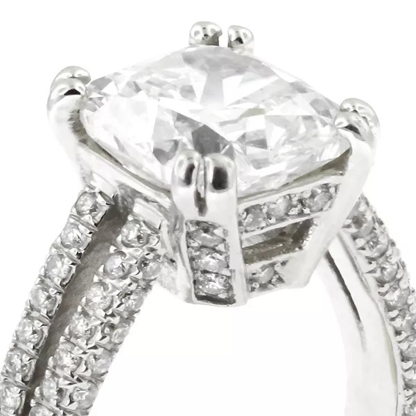 Side Stone Engagement Ring 14K Gold 2.53 Carat Cushion Lab-Grown Diamond H VS2