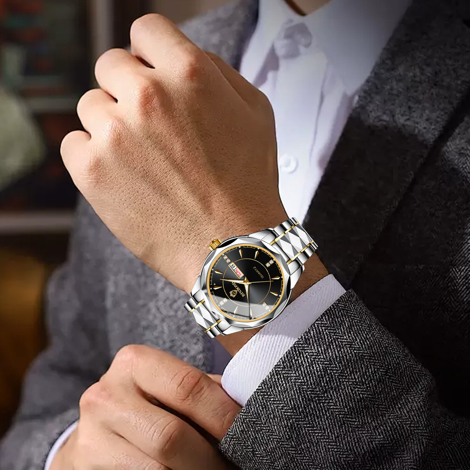 Men Quartz Watch Stainless Steel Waterproof Luminous Classic Business Wristwatch