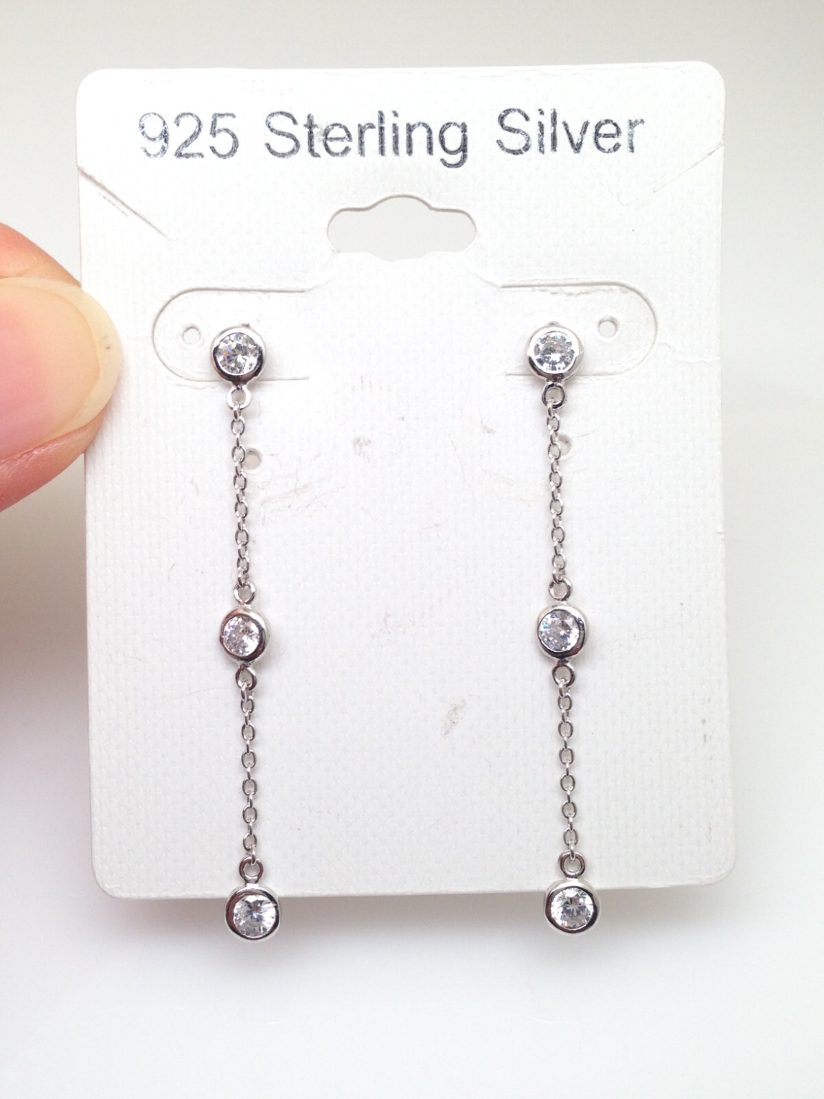 925 Sterling Silver CZ by the Yard Drop Earrings 3 Station Women 47mm x4mm 1.85″