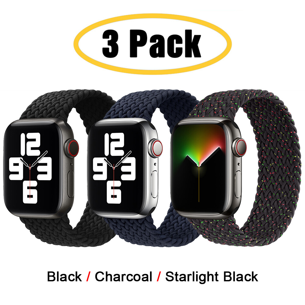 For Apple Watch 11 10 9 8 7 6 5 4 44/45/49mm 3 PACK Braided Solo Loop Band Strap