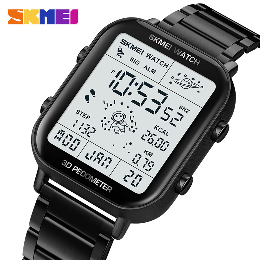 NEW Men Watch Rectangle Digital Wristwatch Full Steel Electronic Digital Watch