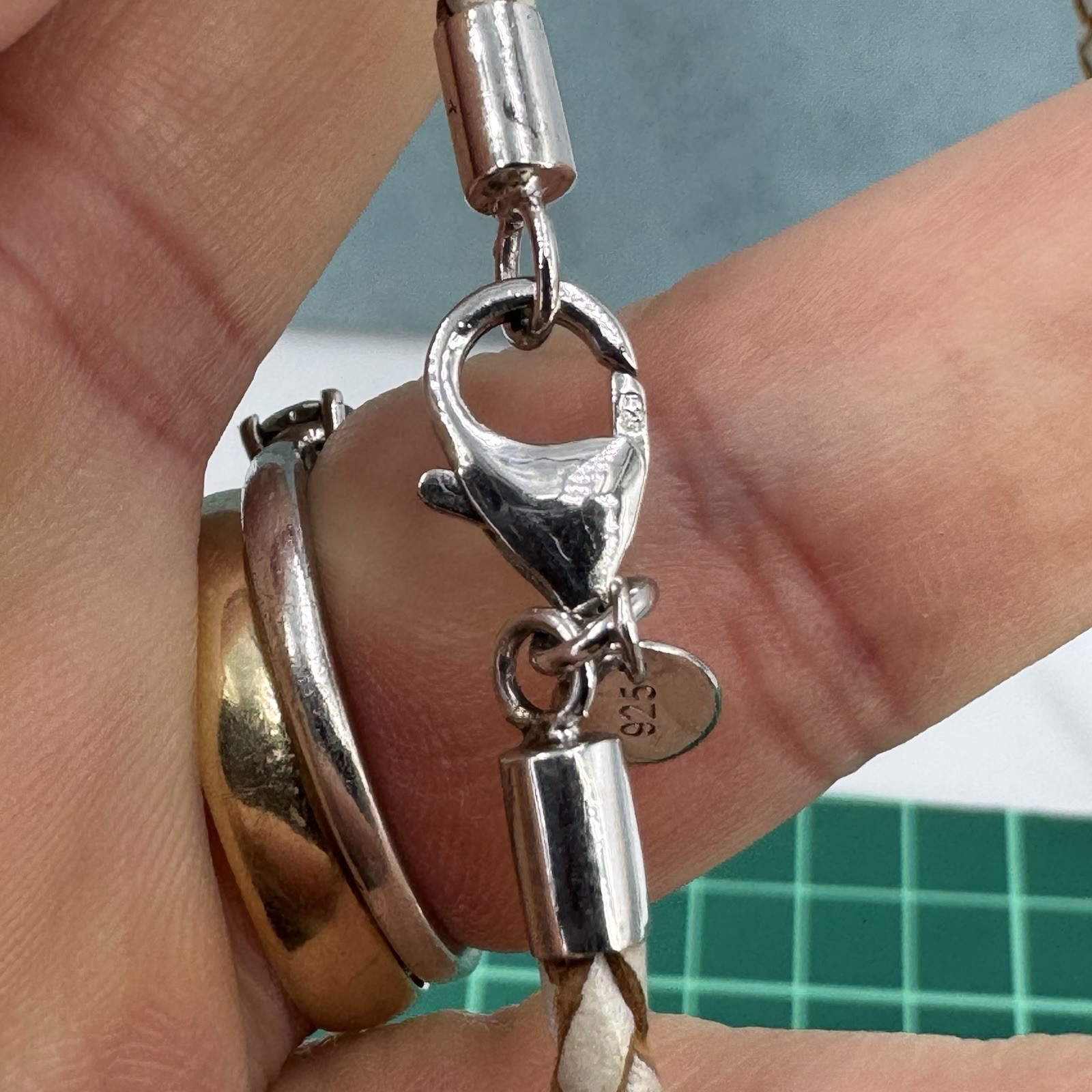 Chrysalis 925 sterling silver charm necklace leather braided tan 17.5”