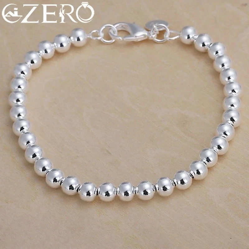 Women 925 Sterling Silver Bracelet Hollow Beads Balls 7 Inches 6MM Lobster L49*