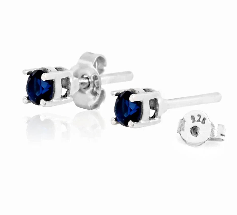 2Ct Round Lab Created Blue Sapphire Stud Earrings Womens 14K White Gold Plated