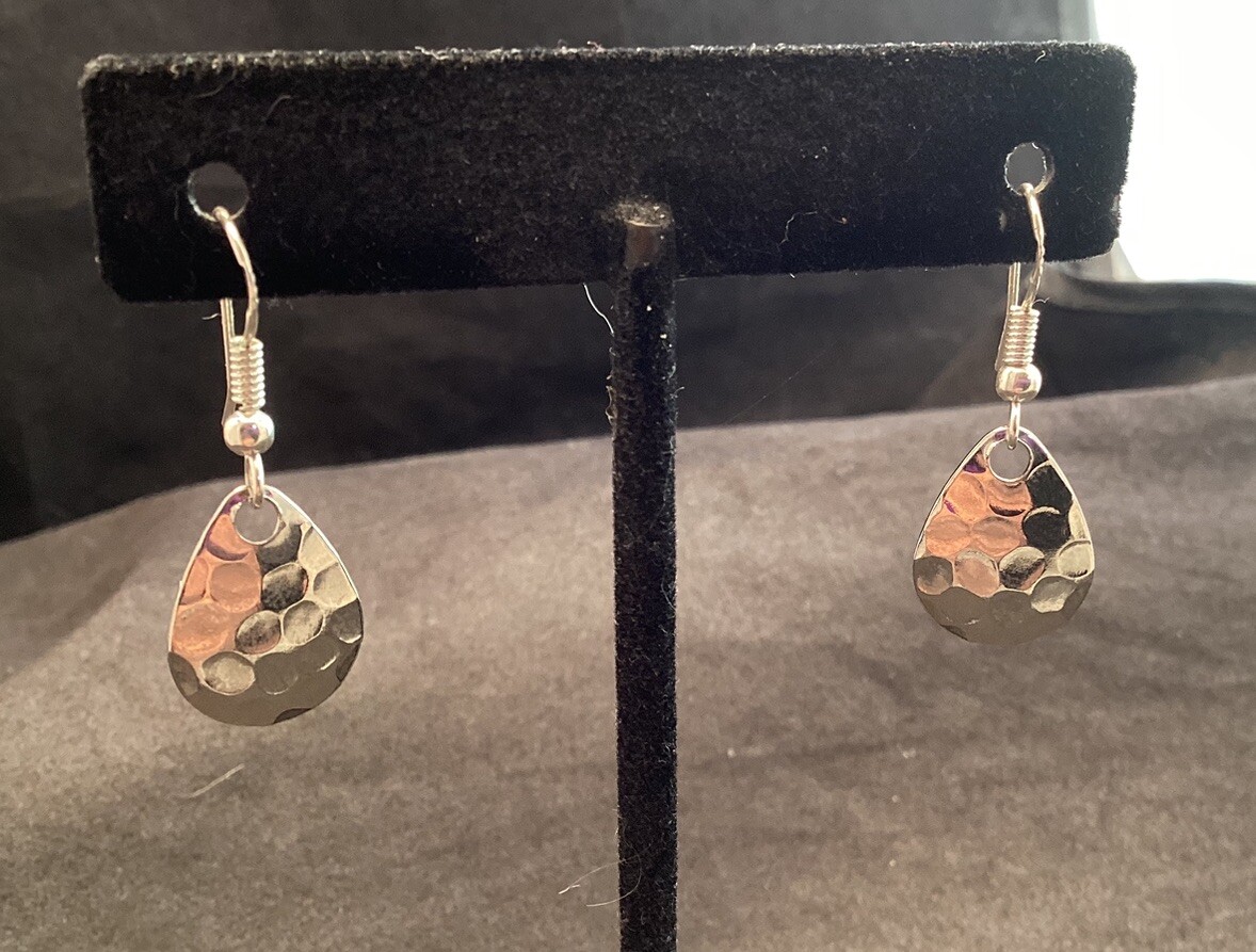 Hammered Teardrop 925 Sterling Silver Dangle Earrings