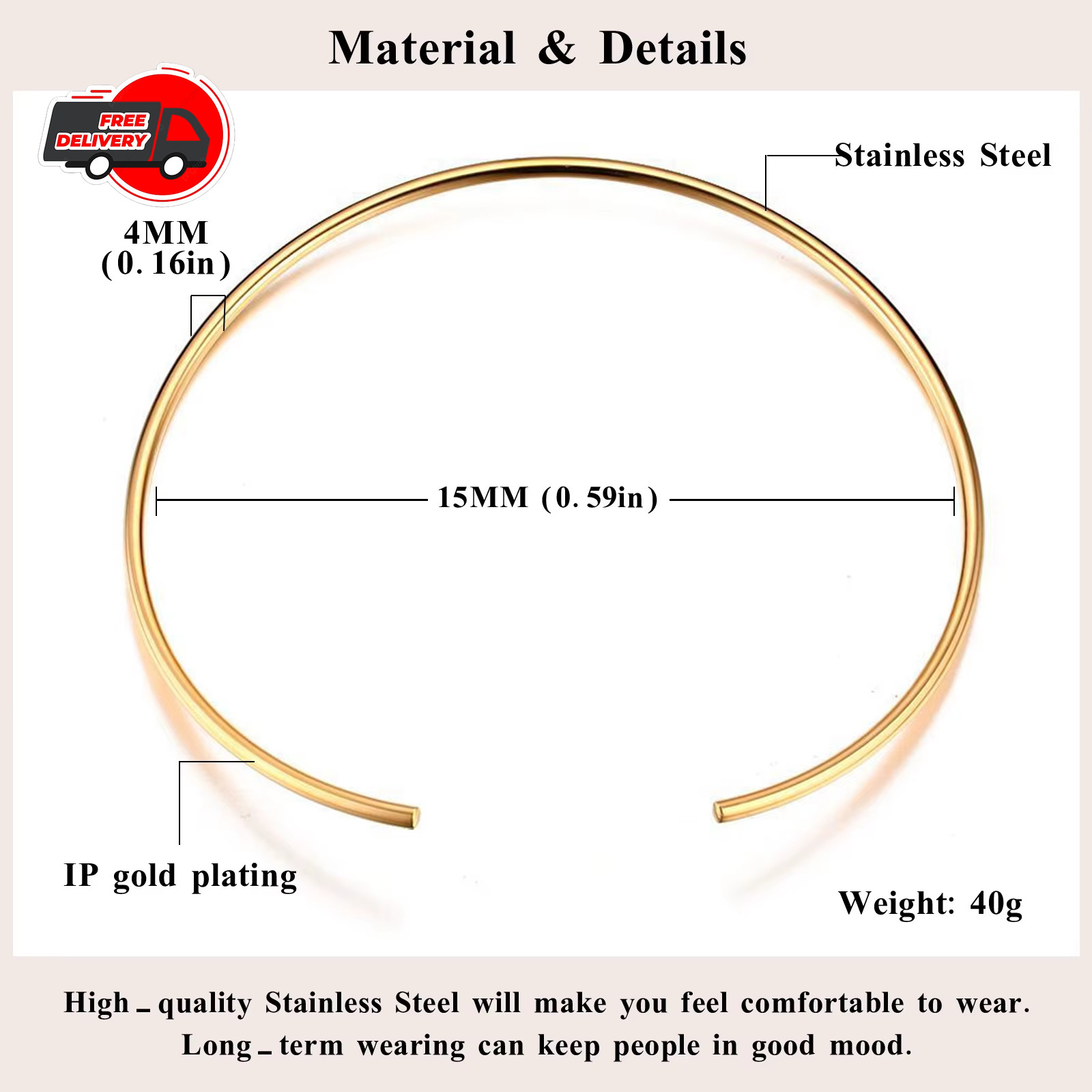 Stainles Steel Jewelry Chocker Collar Necklace for Women Open Neck Cuff Torques
