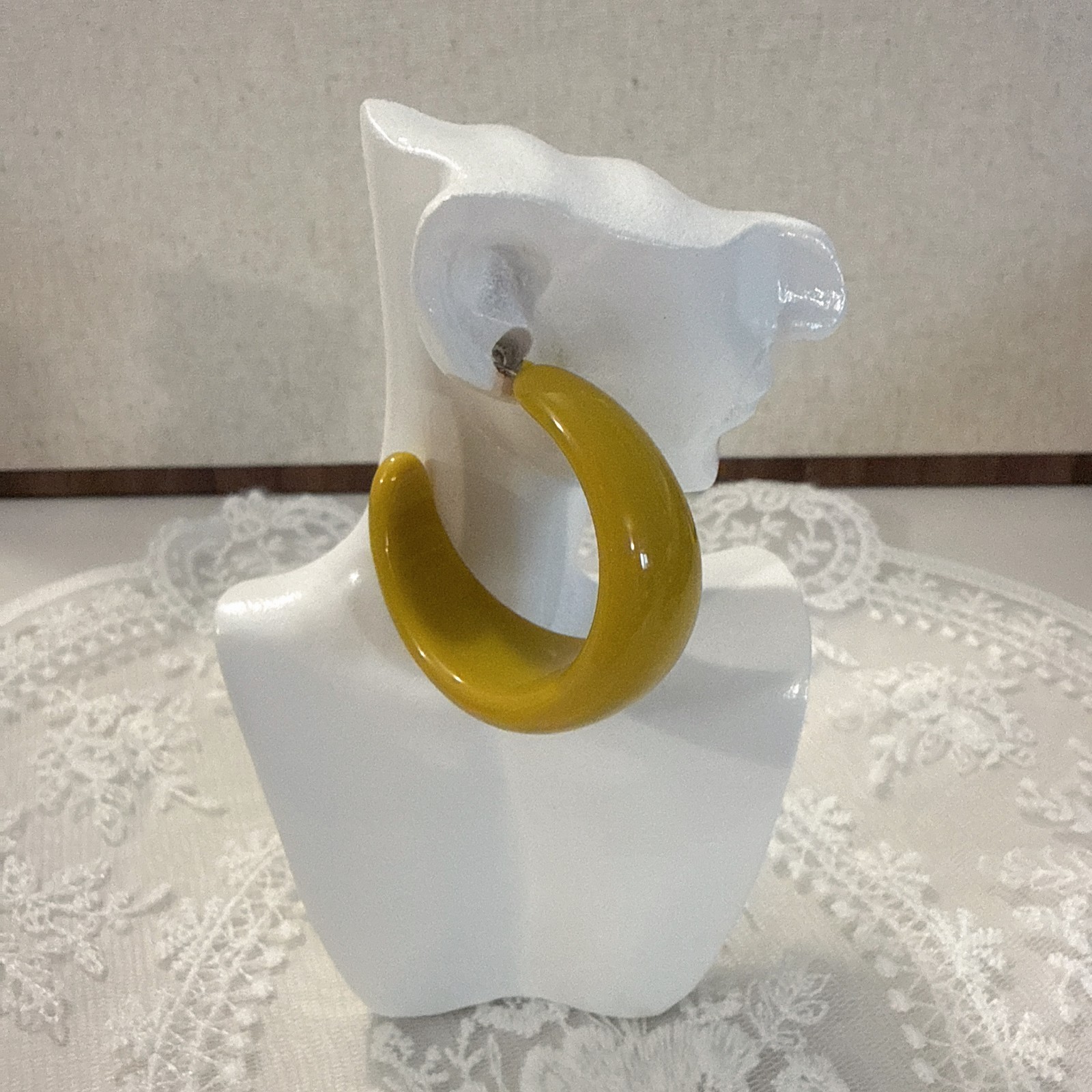 Mustard Yellow Resin Hoop Earrings Silver Plated Post Chunky Minimalist