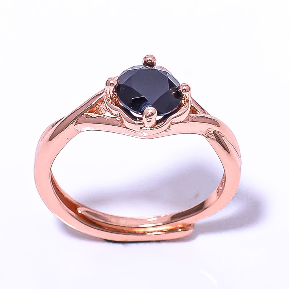 Black Spinel Gemstone Rose Gold Plated Ring Adjst C7380-3_3