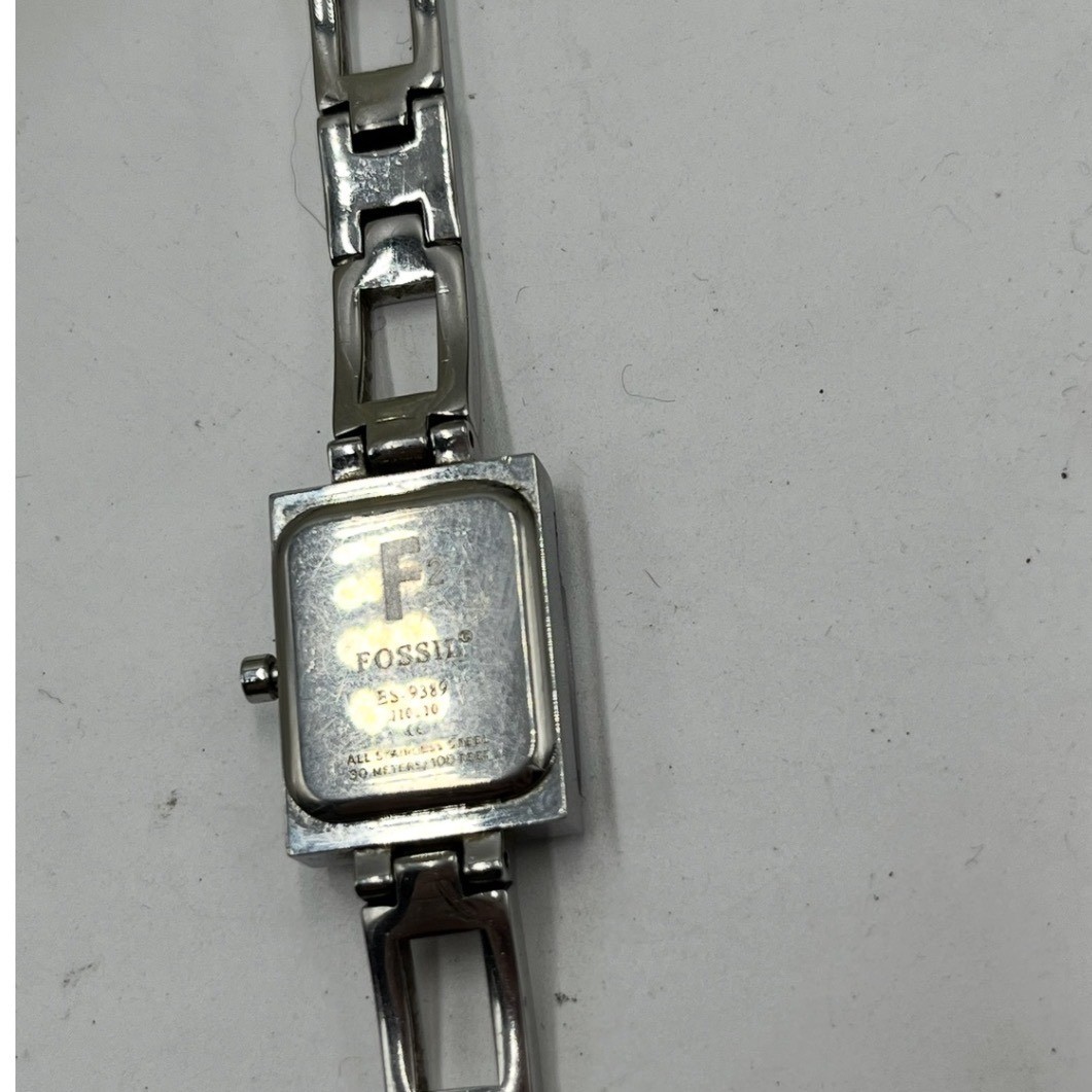 Fossil F2 ES-9389 Timepiece Square Navy Blue Stainless Steel Watch new Battery *