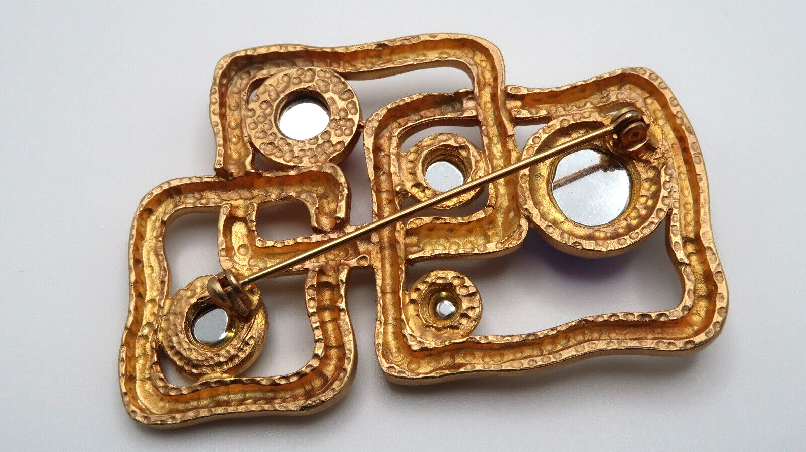 Vintage 1980s Gold Colorful Bead Abstract Brooch Pin 6.6cm BB12