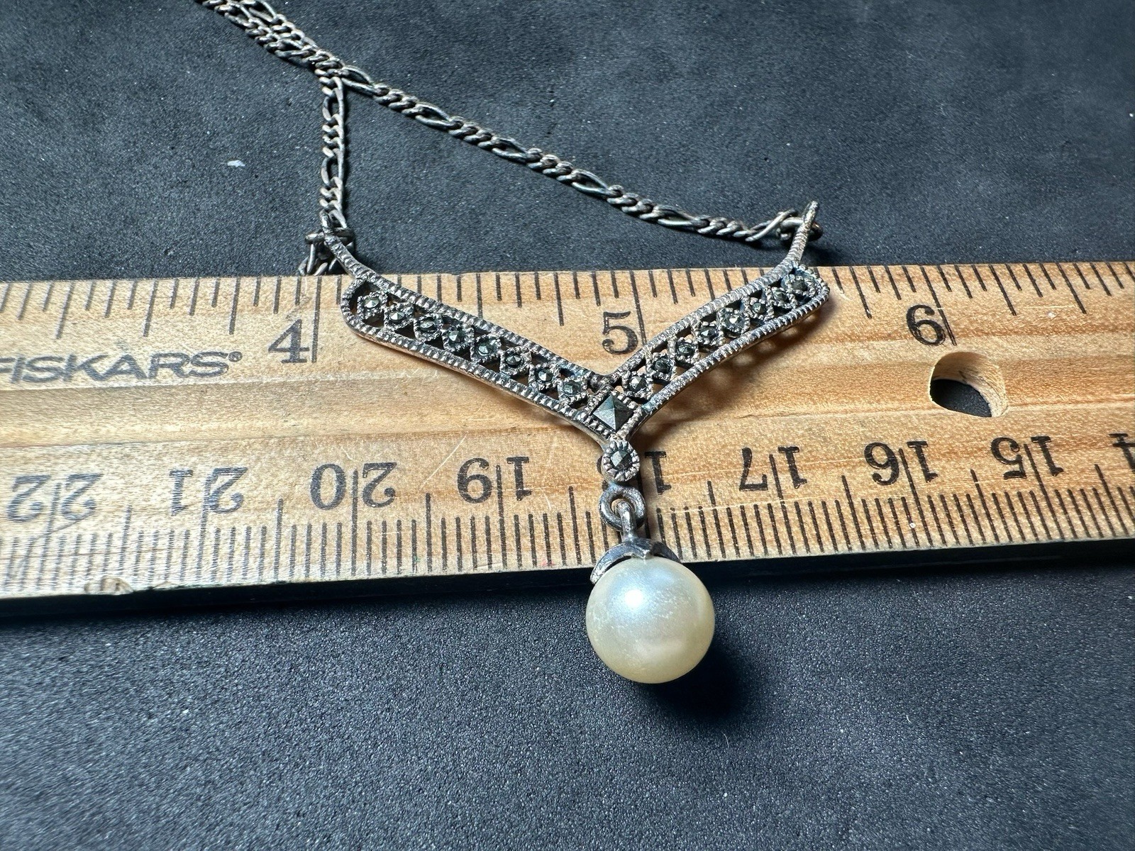 6.80g Vintage Sterling Silver 925 Necklace Filigree Drop Pendant M 18.2 in