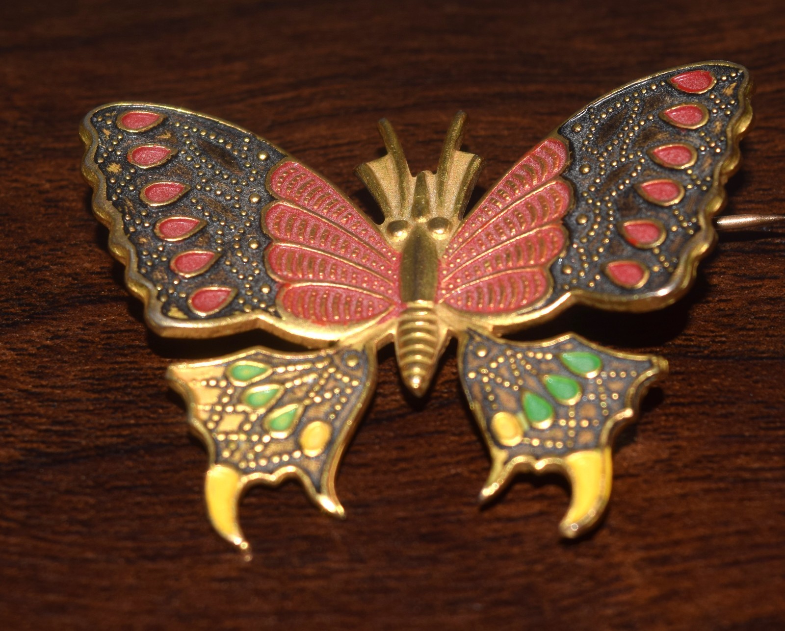 Vintage Gold Toned and Multi-Colored Butterfly Brooch Pin