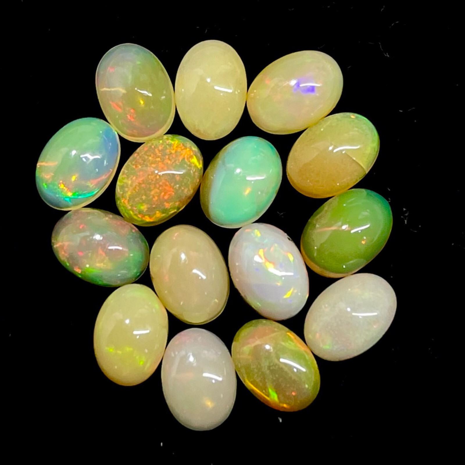 15 Pcs Natural Ethiopian Opal 7x5mm Flashy Untreated Loose Cabochon Gemstones
