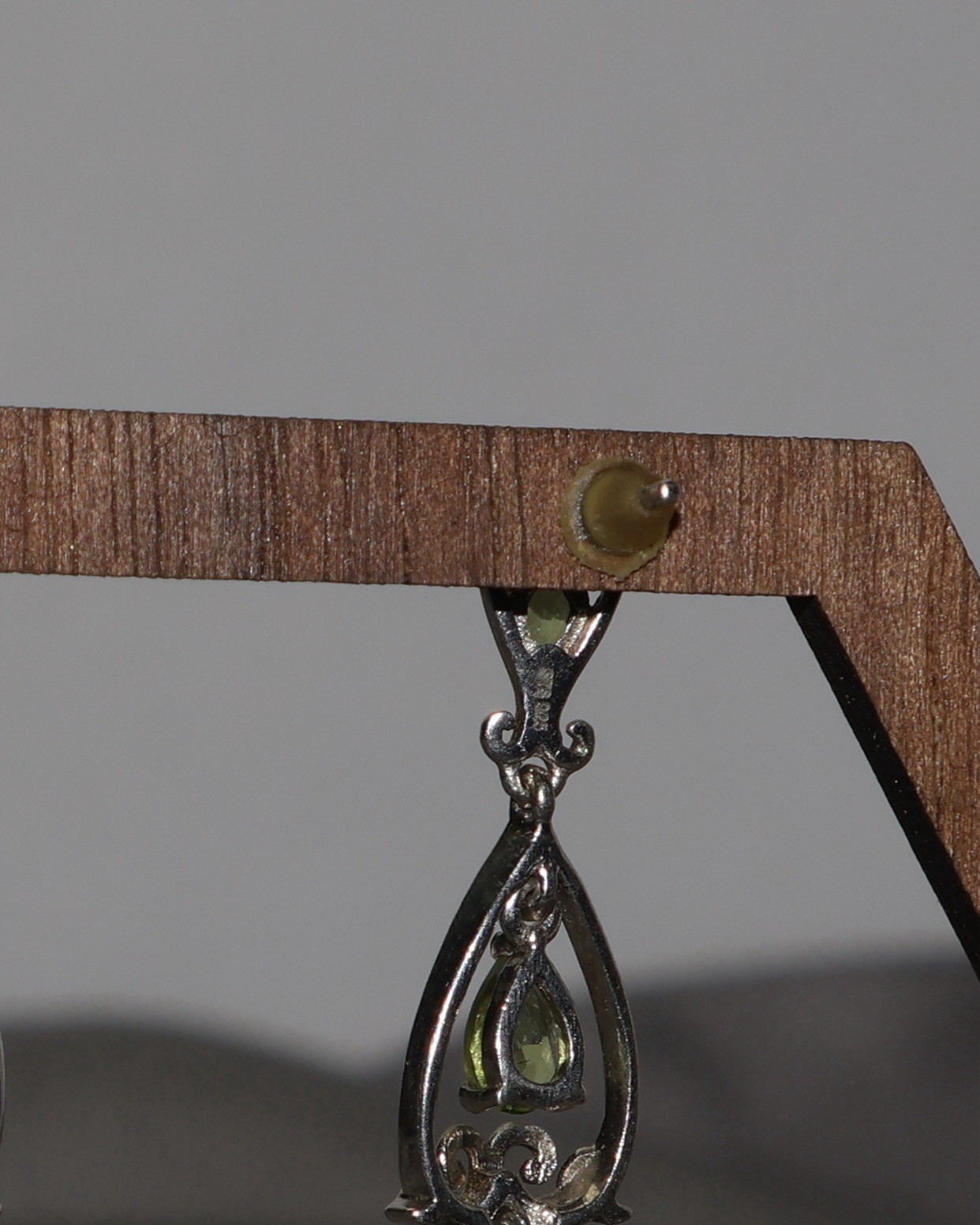 Victorian Style Sterling Silver With Green Peridot Earrings 5.9G / 1.8in