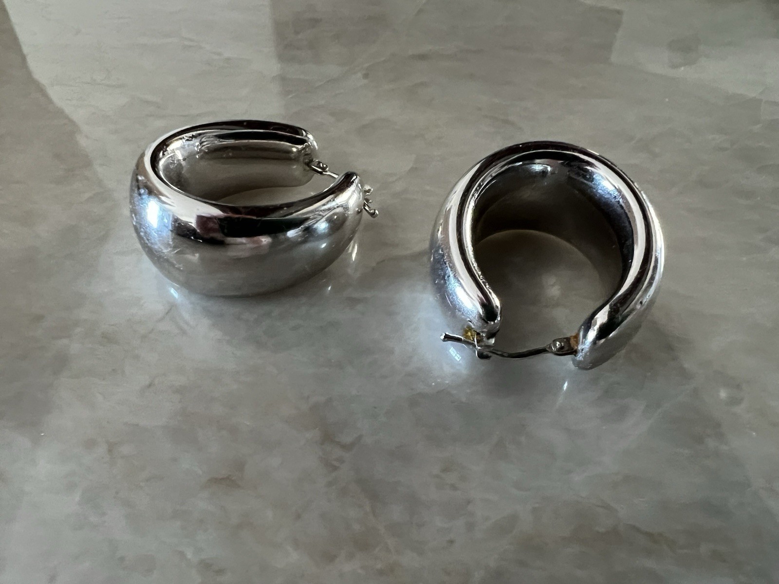 Silver Toned Chunky hoop earrings, Pierced
