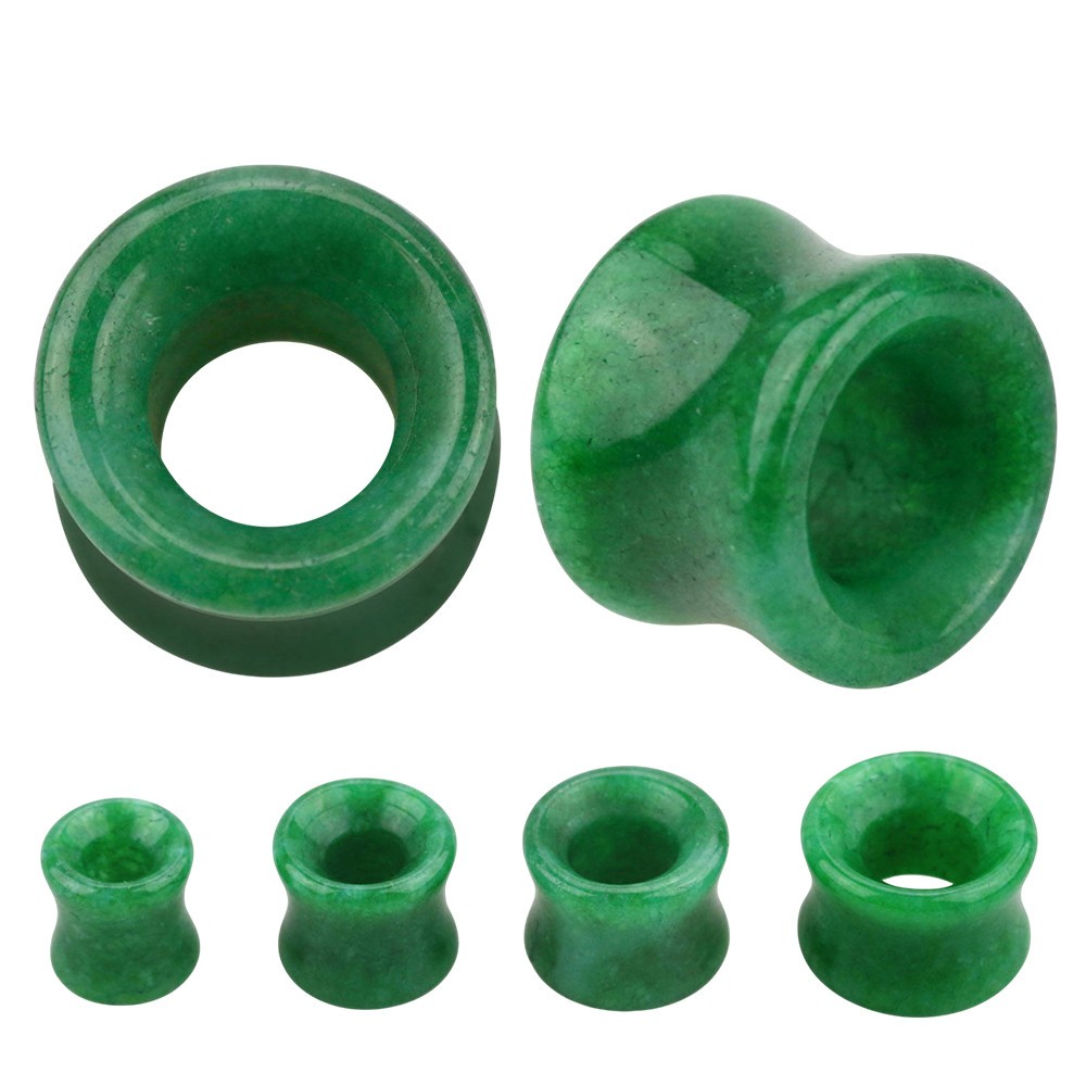 Jade Stone Double Flare Concave Tunnels Ear Gauges Plugs Expanders Piercing Pair