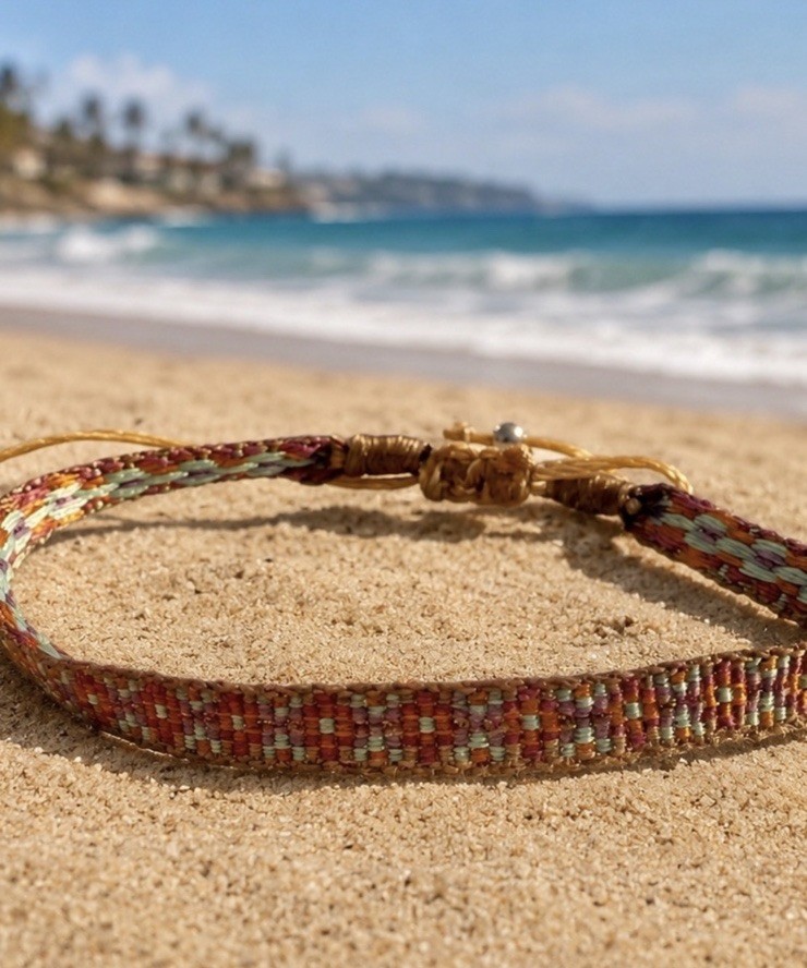 Unisex Braided Minimalist Surf Bracelet, Turquoise and Gold Adjustable, NEW