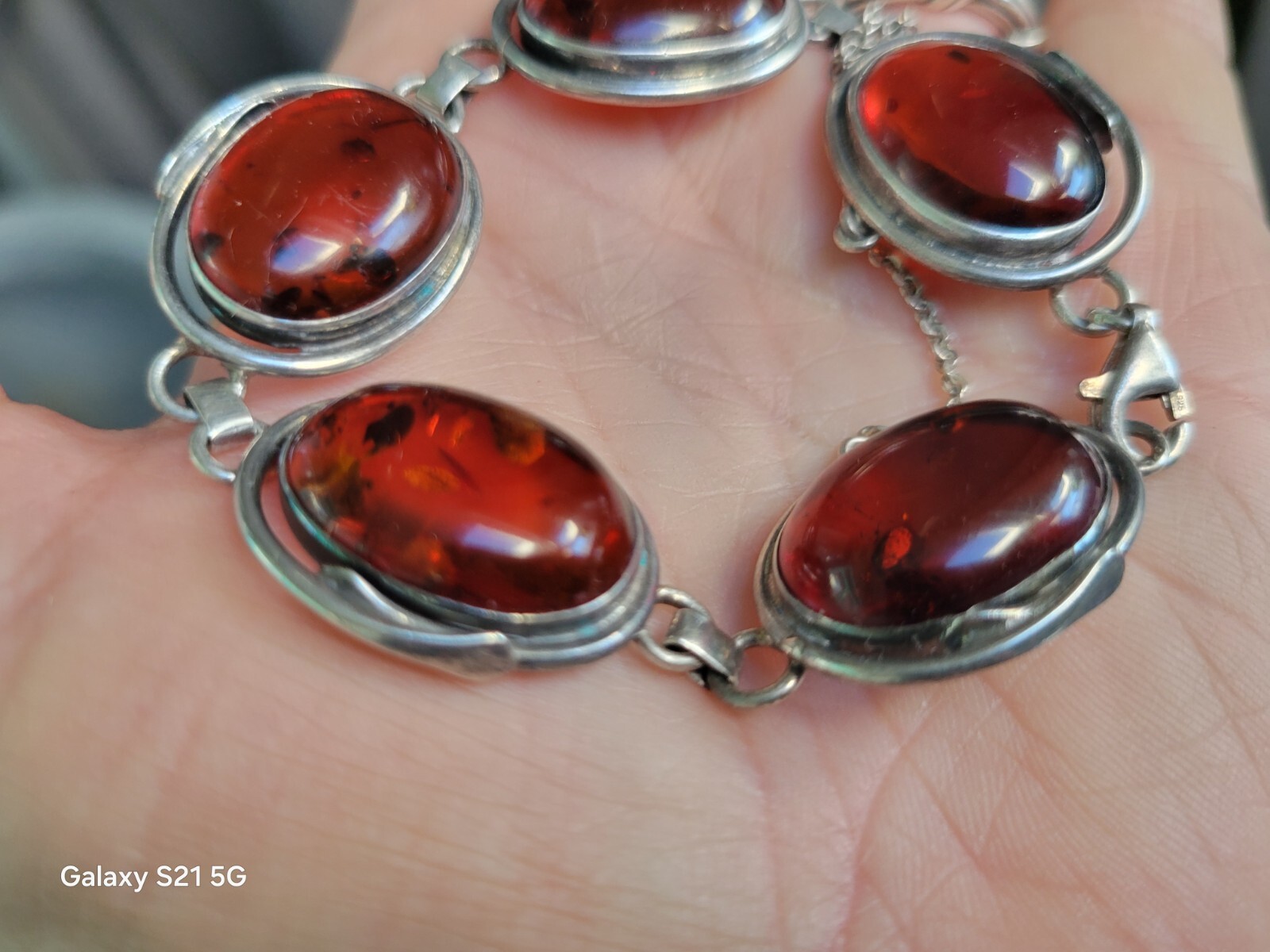 Amber Bracelet 5 Cabochons Sterling Silver Susan Cummings McClures Nsv. TN 90’s