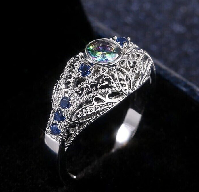2 Ct CZ Vintage Style Ring 925 Silver Plated Intricate Design Gift Ring For Men