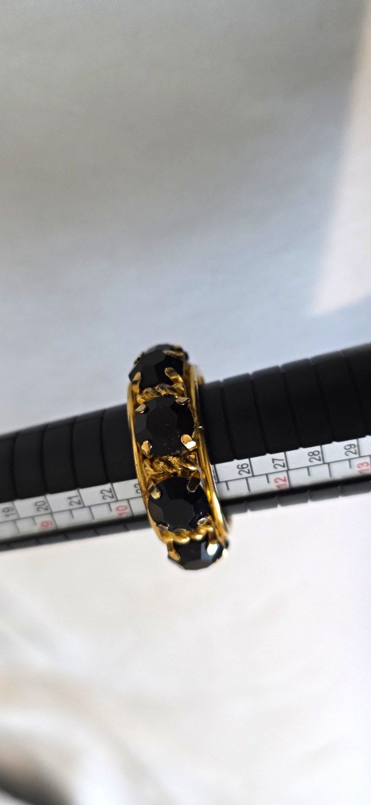Gold Tone Black Onyx Prong Set Band 9 Stome Size 11. Unique LARGE ring