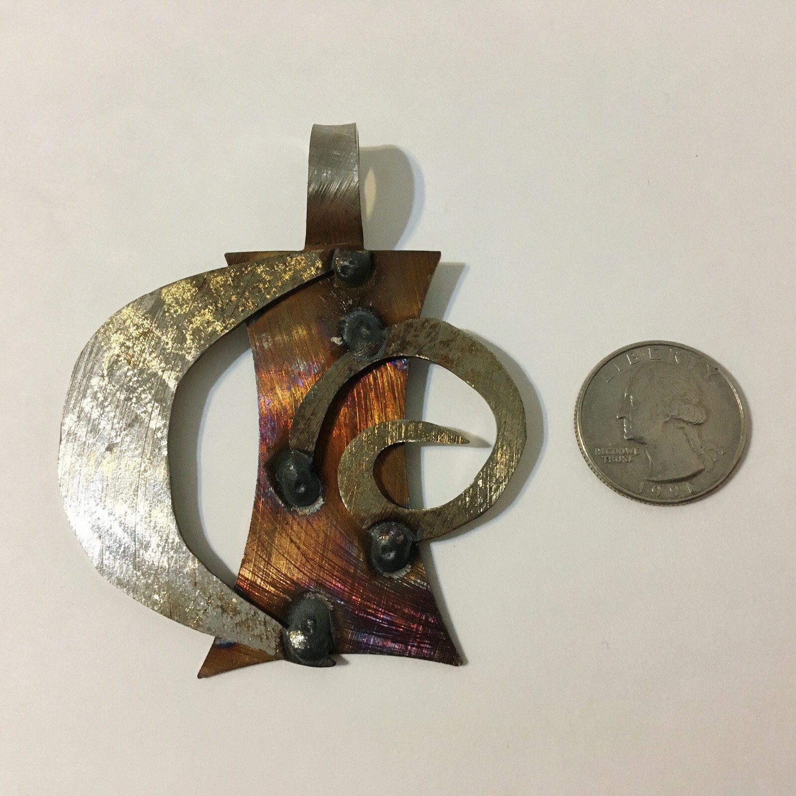 Crescent Pendant One Of A Kind Hand Crafted Stainless Steel Unique Artisan New