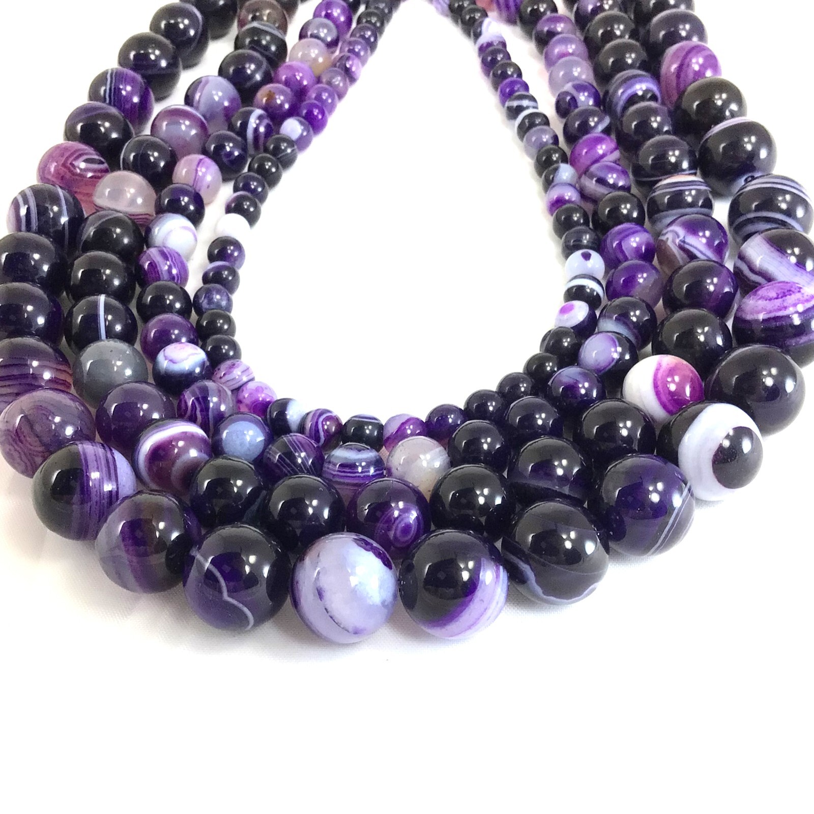 Gemstone Natural Purple Stripe Agate Smooth Round Loose Beads 15″ Jewelry Making