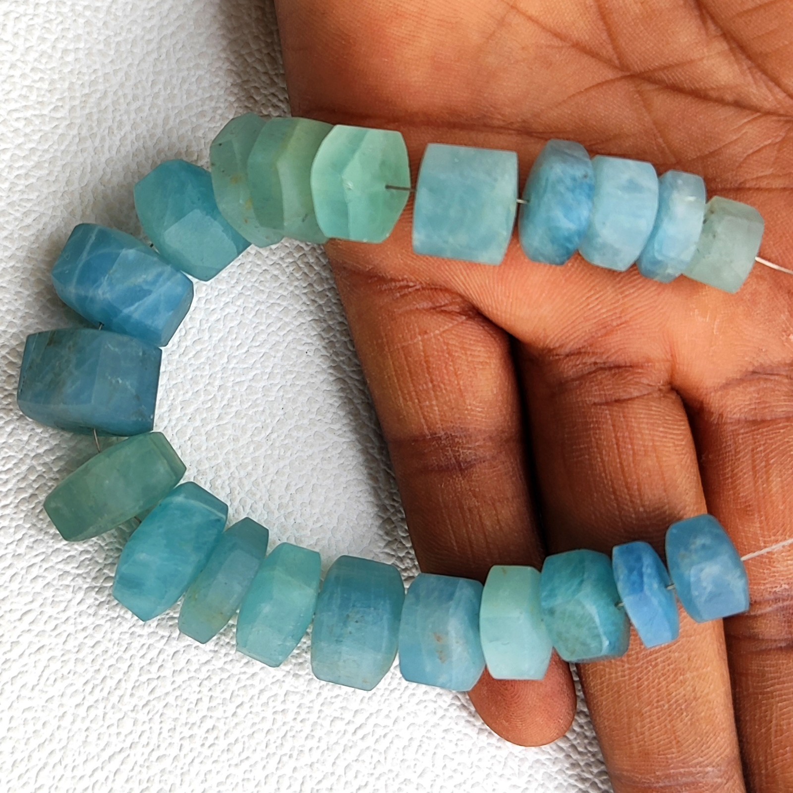 Matte Finish Aquamarine 10-16mm Faceted Bolt Shape Beads 6.5″ Strand Brazil Gems