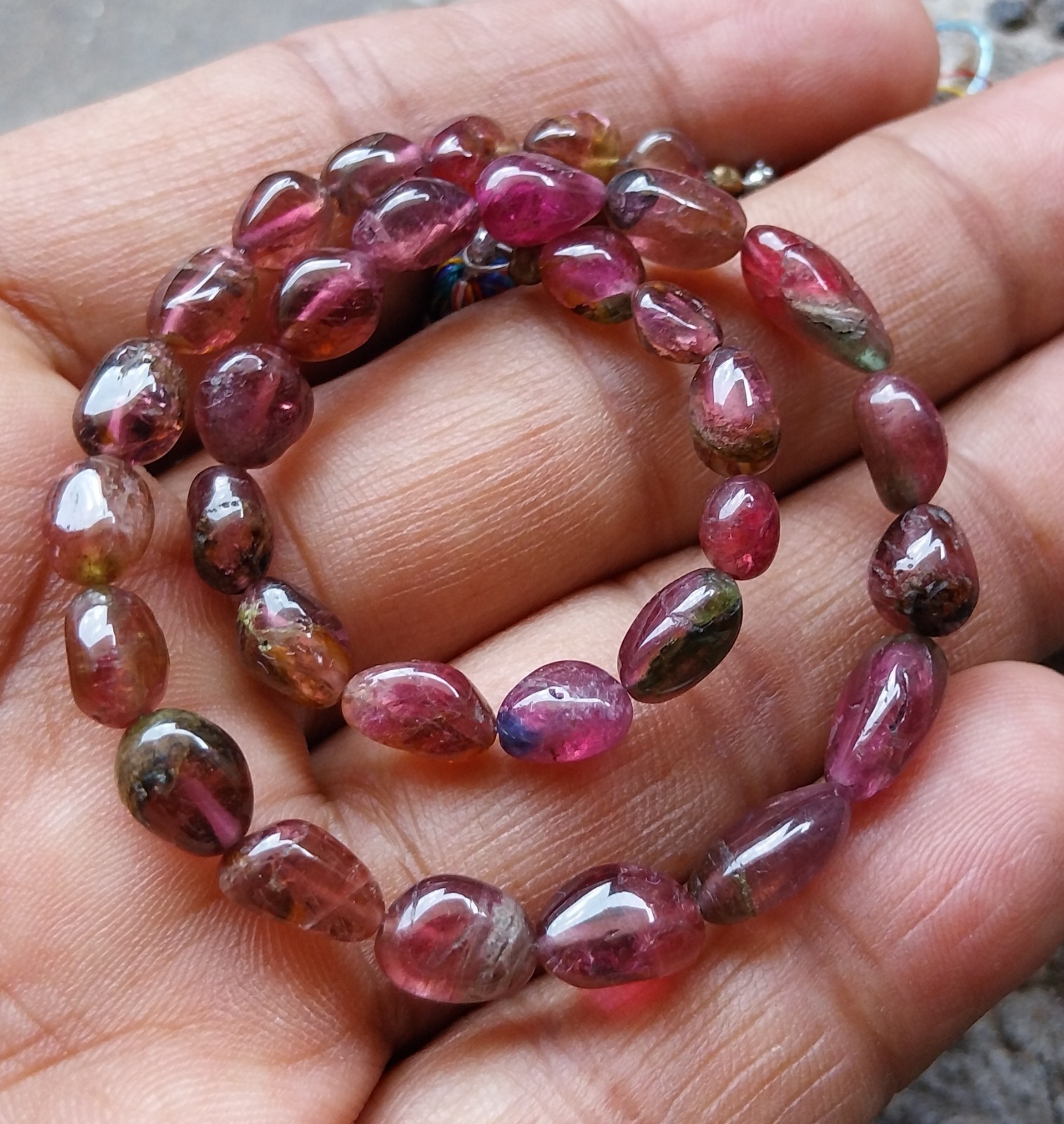 60 Ct 5.5×6 to 5×12 MM Natural Multi Bi Color Tourmaline Tumble 10 Inch Beads