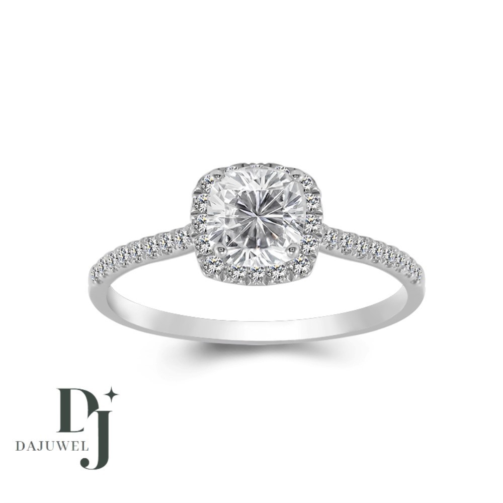 Solid 14K White Gold Moissanite Halo Engagement Ring 2.80 CT Cushion Cut For Her