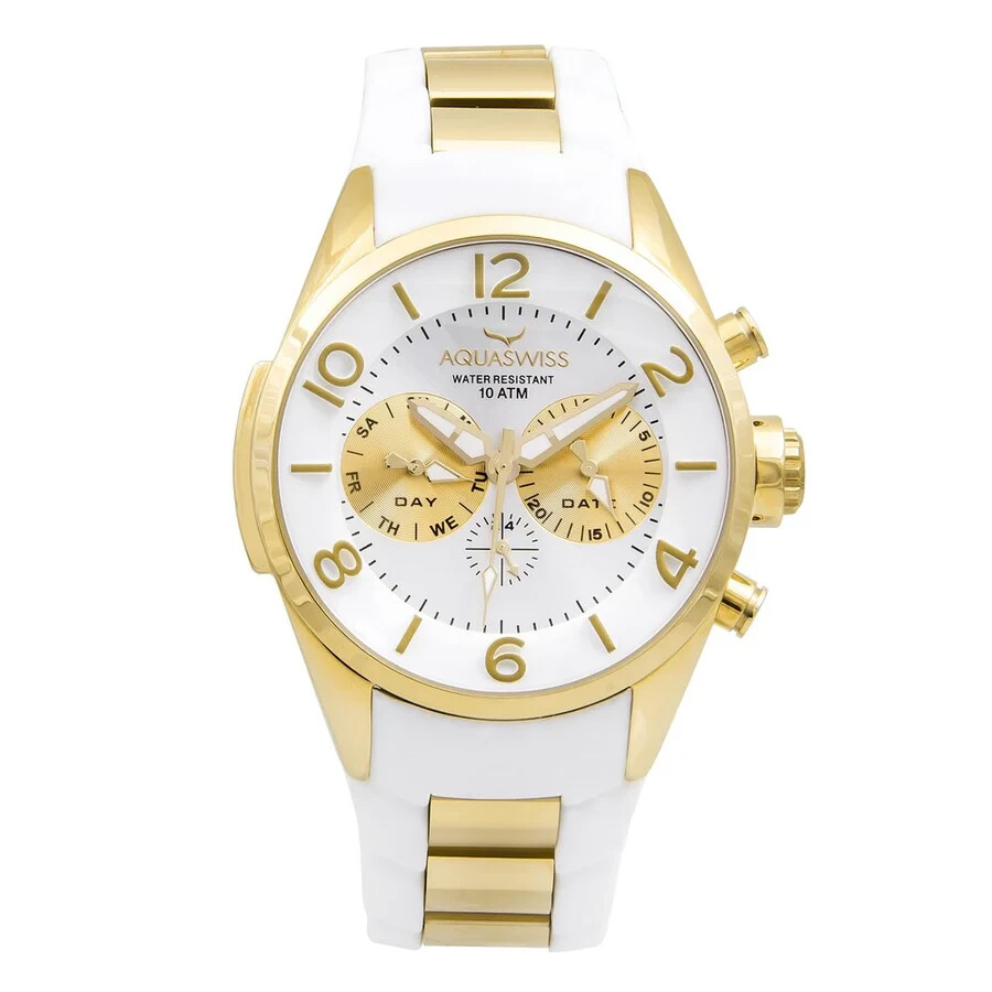 Aquaswiss Man’s Watch, White and Gold Tone Water Resistant Rubber Strap TR805008