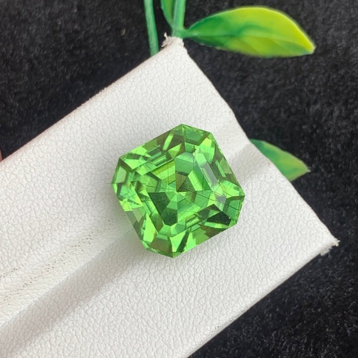 16.96 Carats Natural Rutile Green Peridot Asscher Cut From Pakistan
