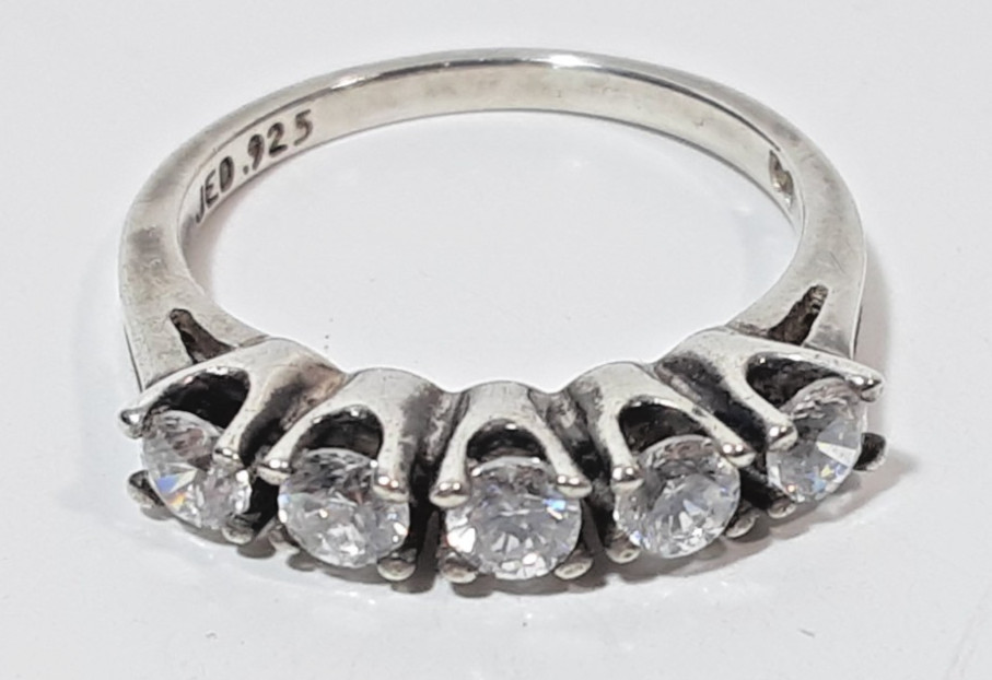Sterling Silver Ring Womens Size 5 Clear Diamonique Stones JED 925 DQ