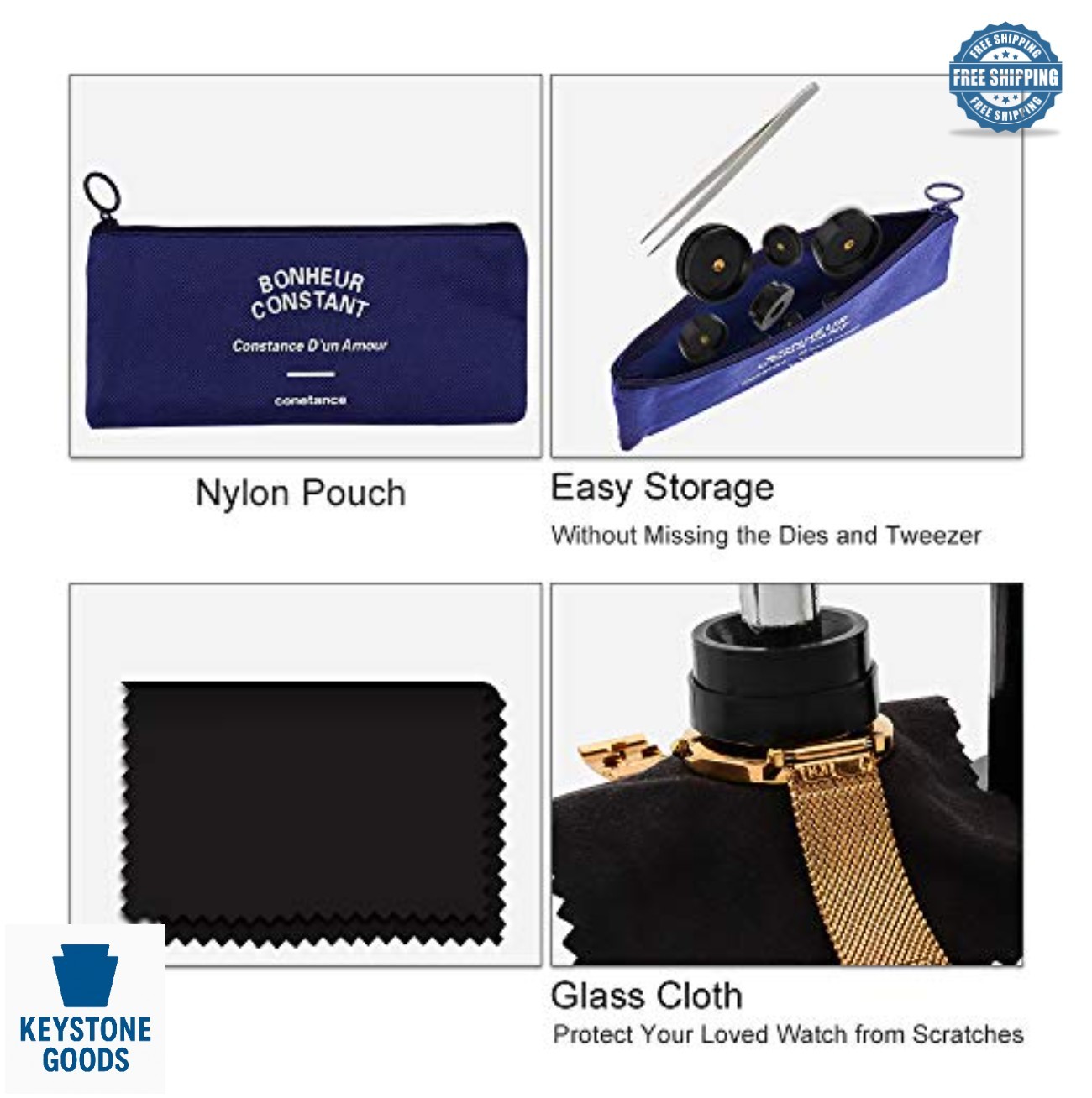 Watch Press Tool Set Watch Repair Kit with 12 Dies Tweezers for 18mm to 50mm
