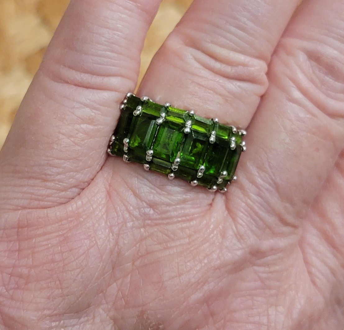5.82 Ct Emerald Cut Russian Chrome Diopside 925 Sterling Silver Ring Sz 6.75