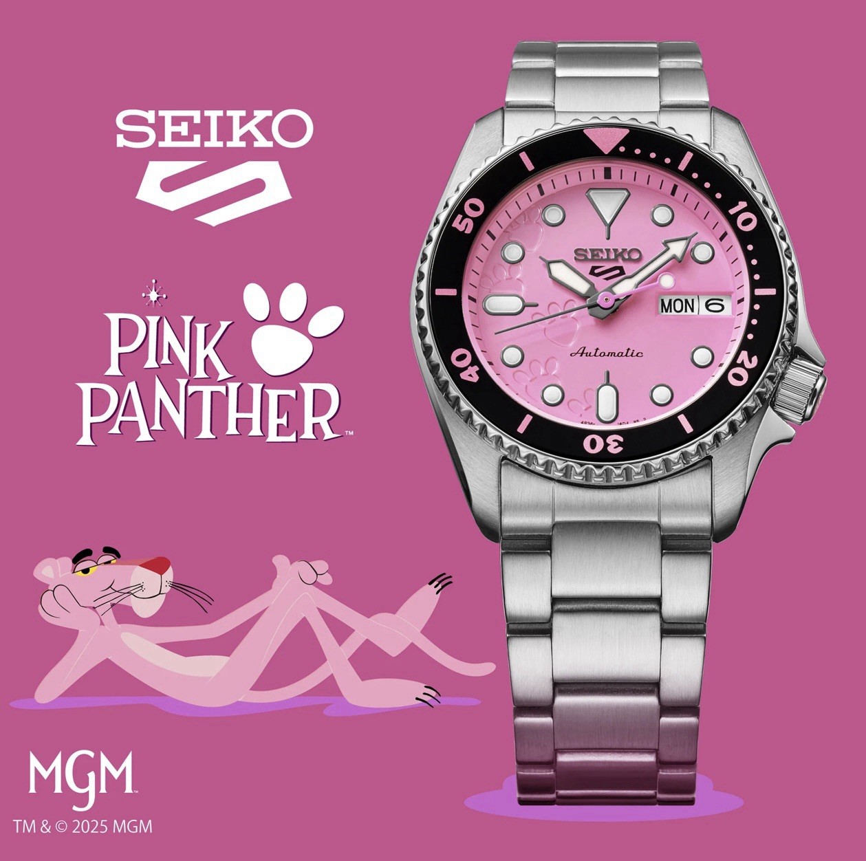Seiko 5 Sports Pink Panther Limited Edition Automatic Pink Dial Day/Date 100m