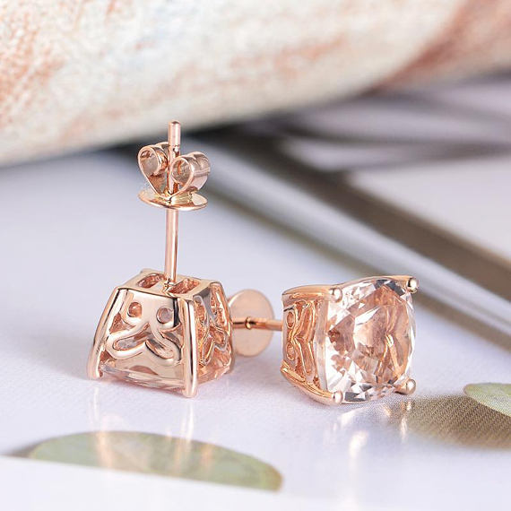 1ct Simulated Peach Morganite Lovely Stud Earrings Women 14k Rose Gold Plated