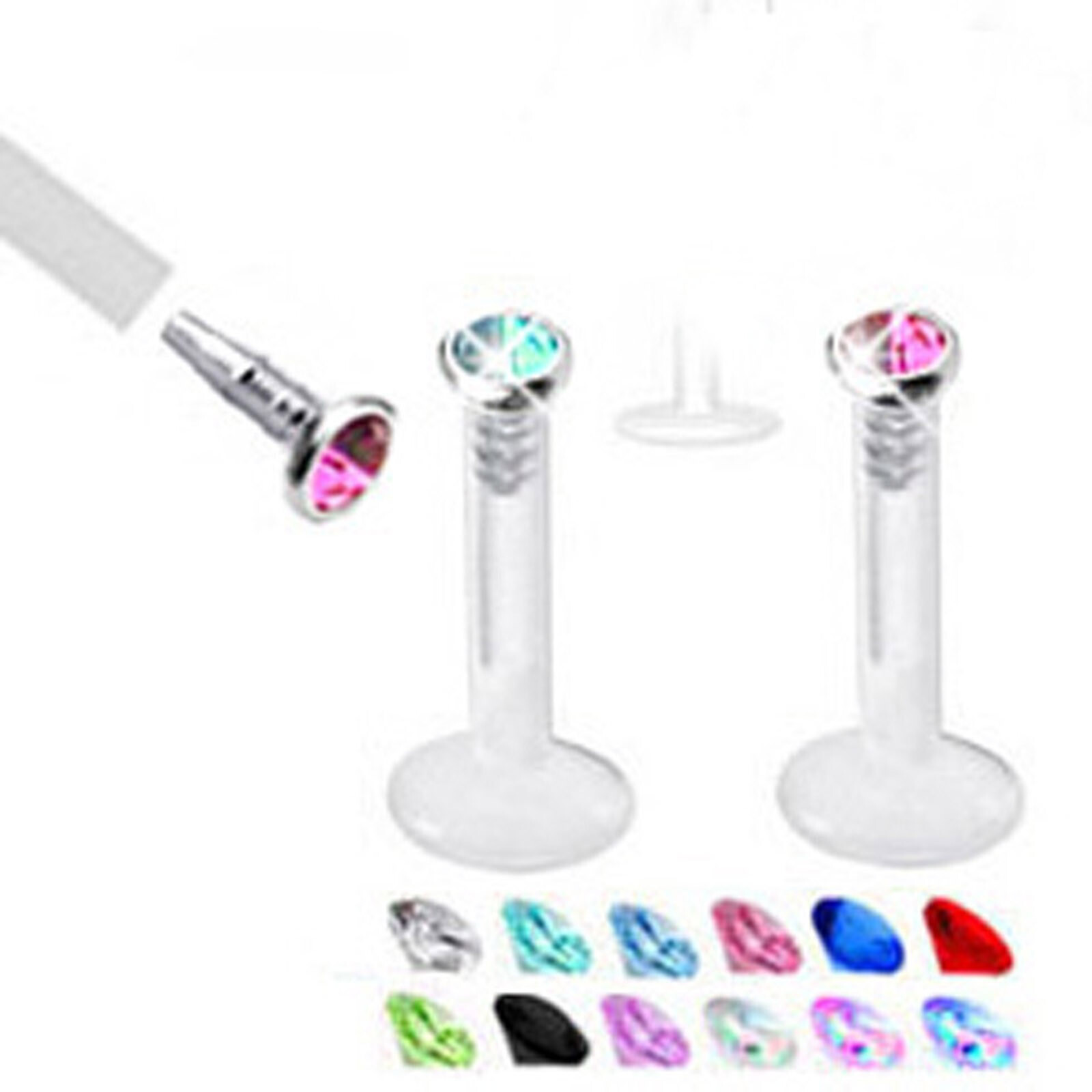10PCS Labret Ring Lip Studs Clear Cartilage Earring Acrylic Tragus Retainer 16G