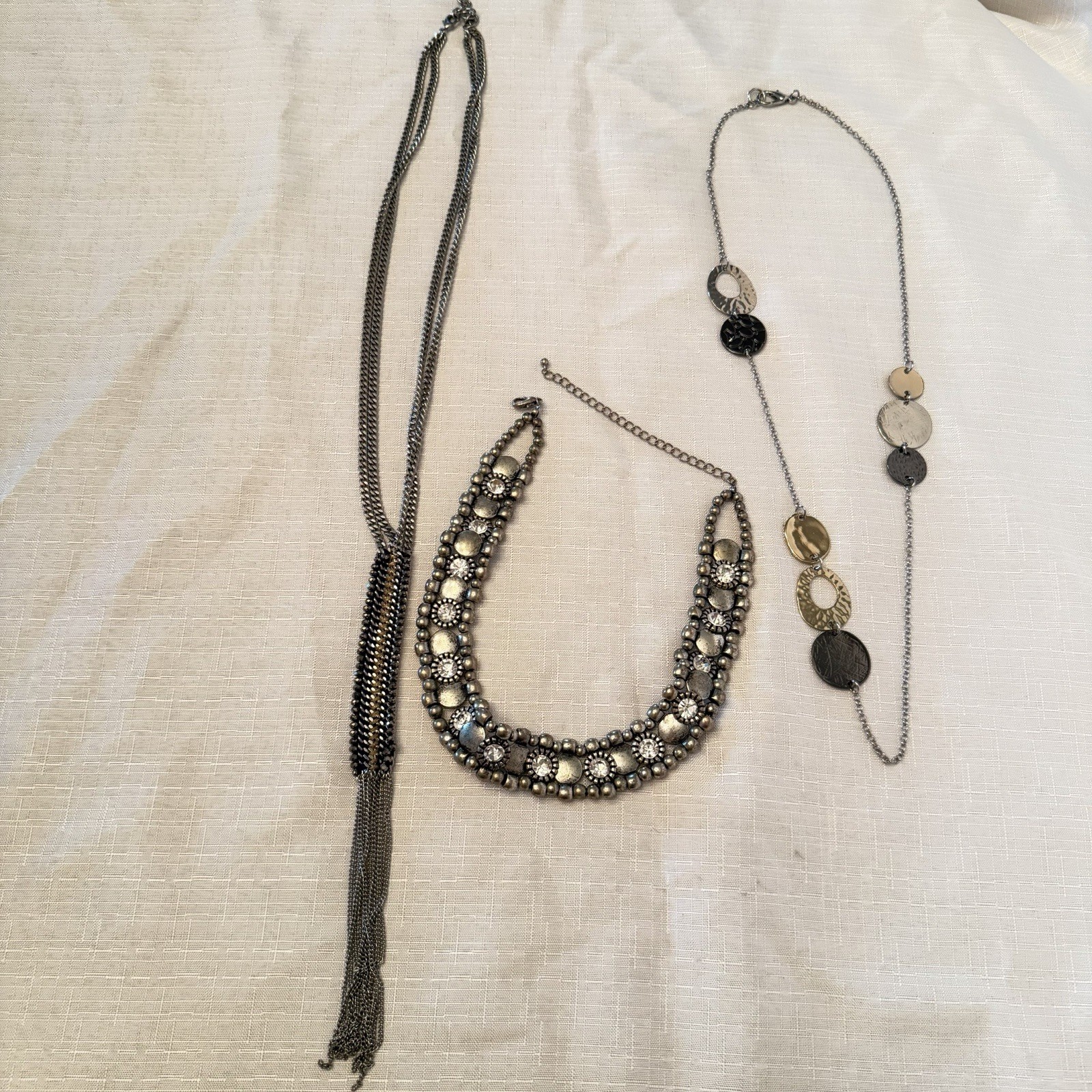 Black Silver Gold Tone Necklace Lot Stella & Dot Geometric Disc Statement Lot