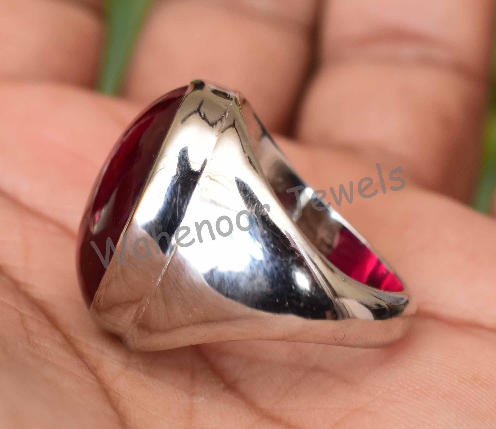 Natural Red Ruby Cabochon 925 Sterling Silver Ring Look For Men’s Certified