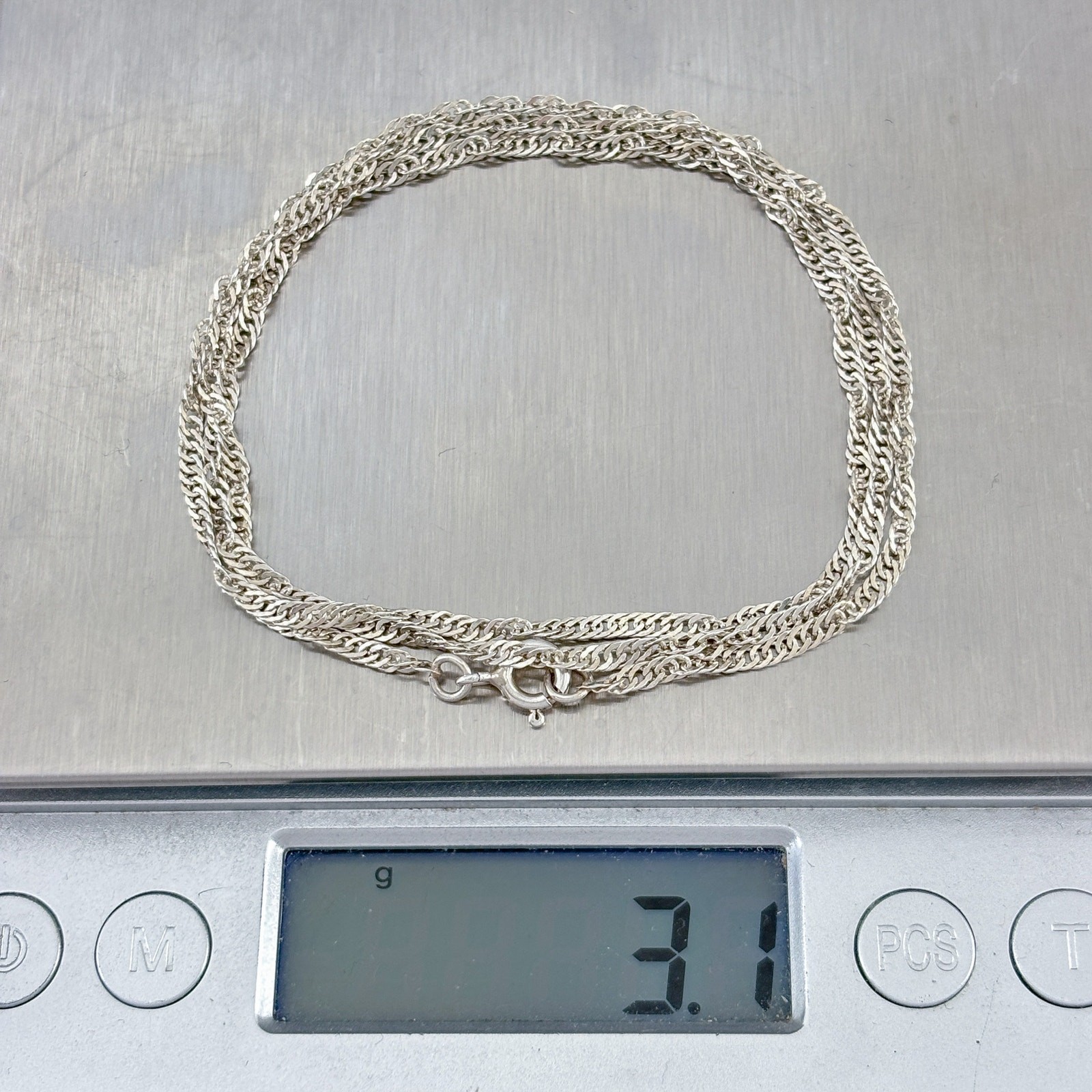 Vintage Sterling Silver 925 Singapore Chain Necklace 21.5″