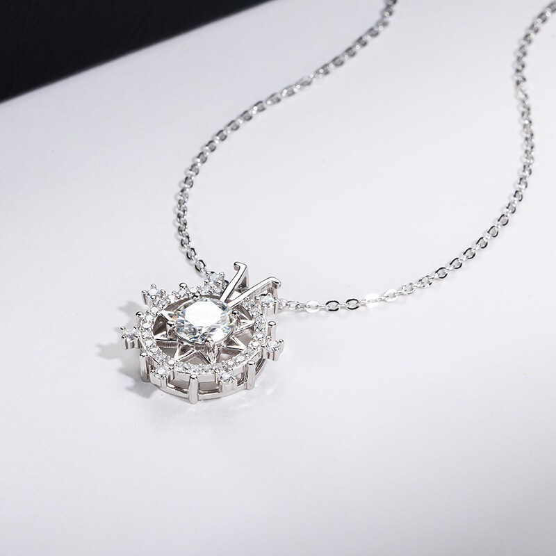 Gorgeous Wheel Shape Pendant Round Cut Simulated Diamond 14K White Gold Plated