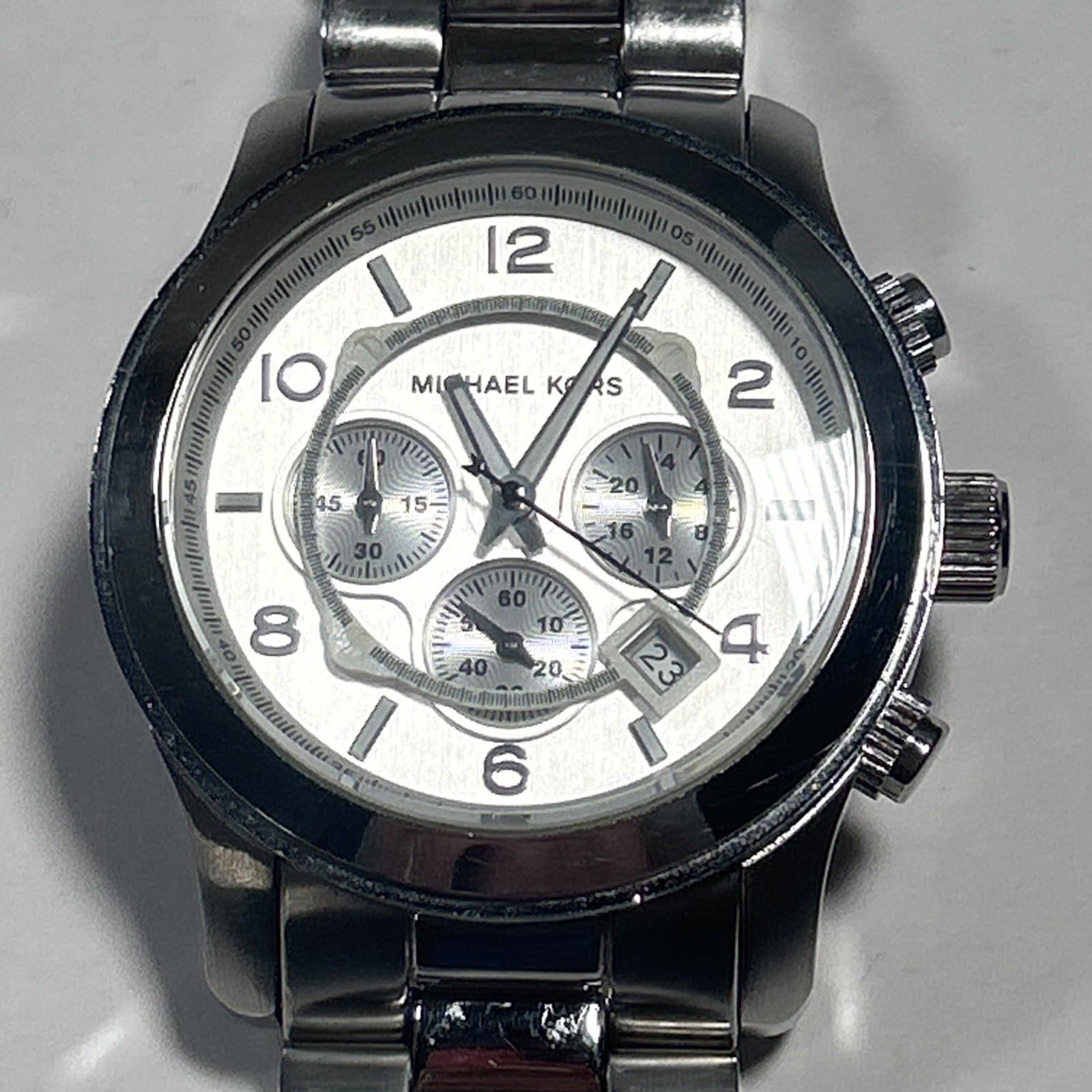 Michael Kors Silver Oversize Runway Watch MK8086 All Stainless Steel